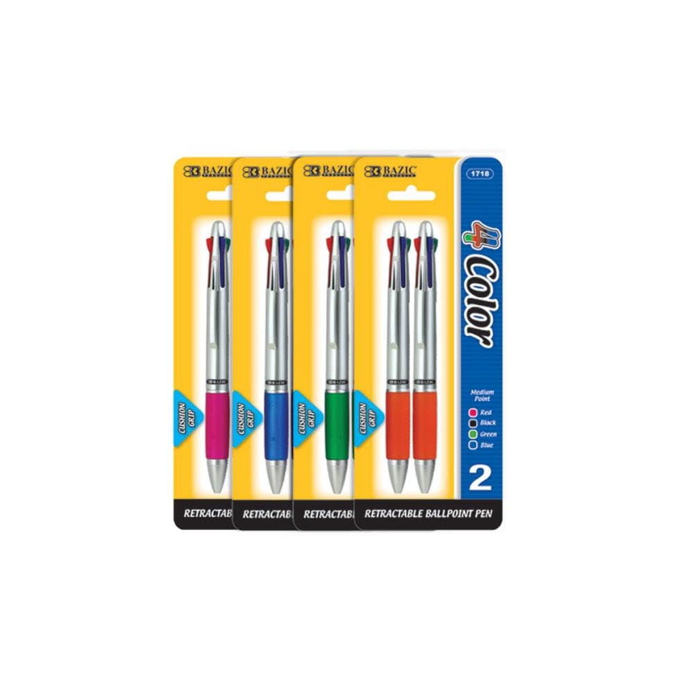 Retractable Pens - 4 Ink Colors Cushion Grip 2 Pack