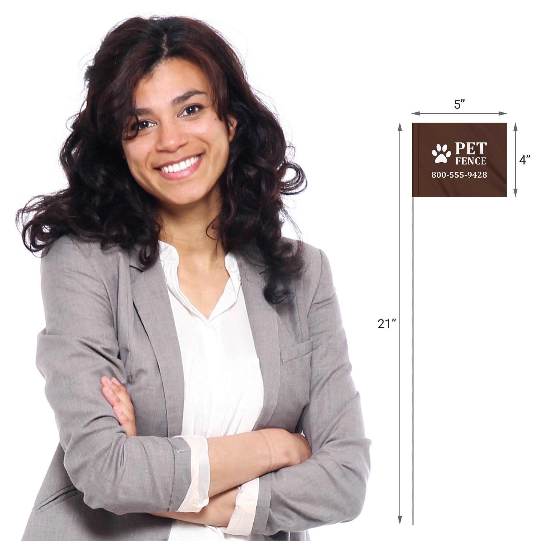 1-Color 4" x 5" Custom Vinyl Marking Flag with 21" Wire 19