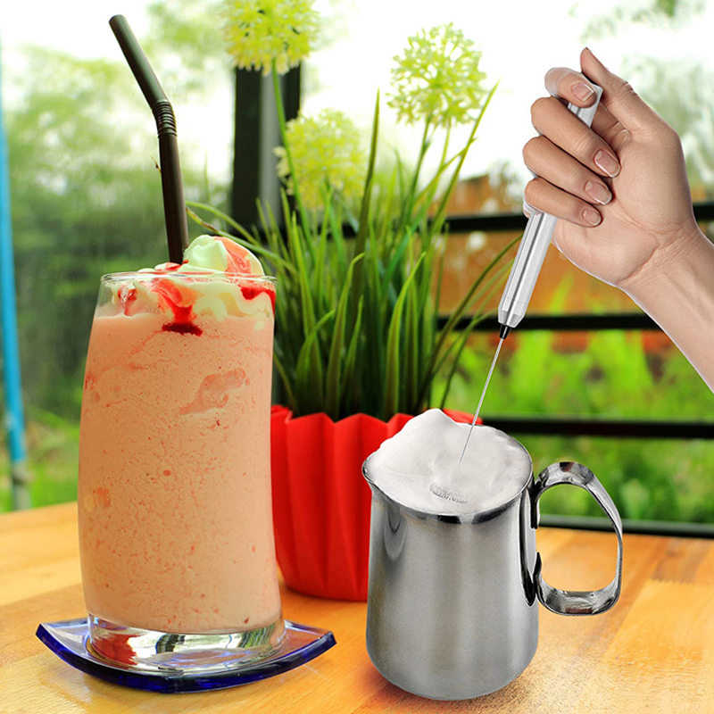 Silver Electric Handheld Milk Frother for Coffee Latte Frappe 6
