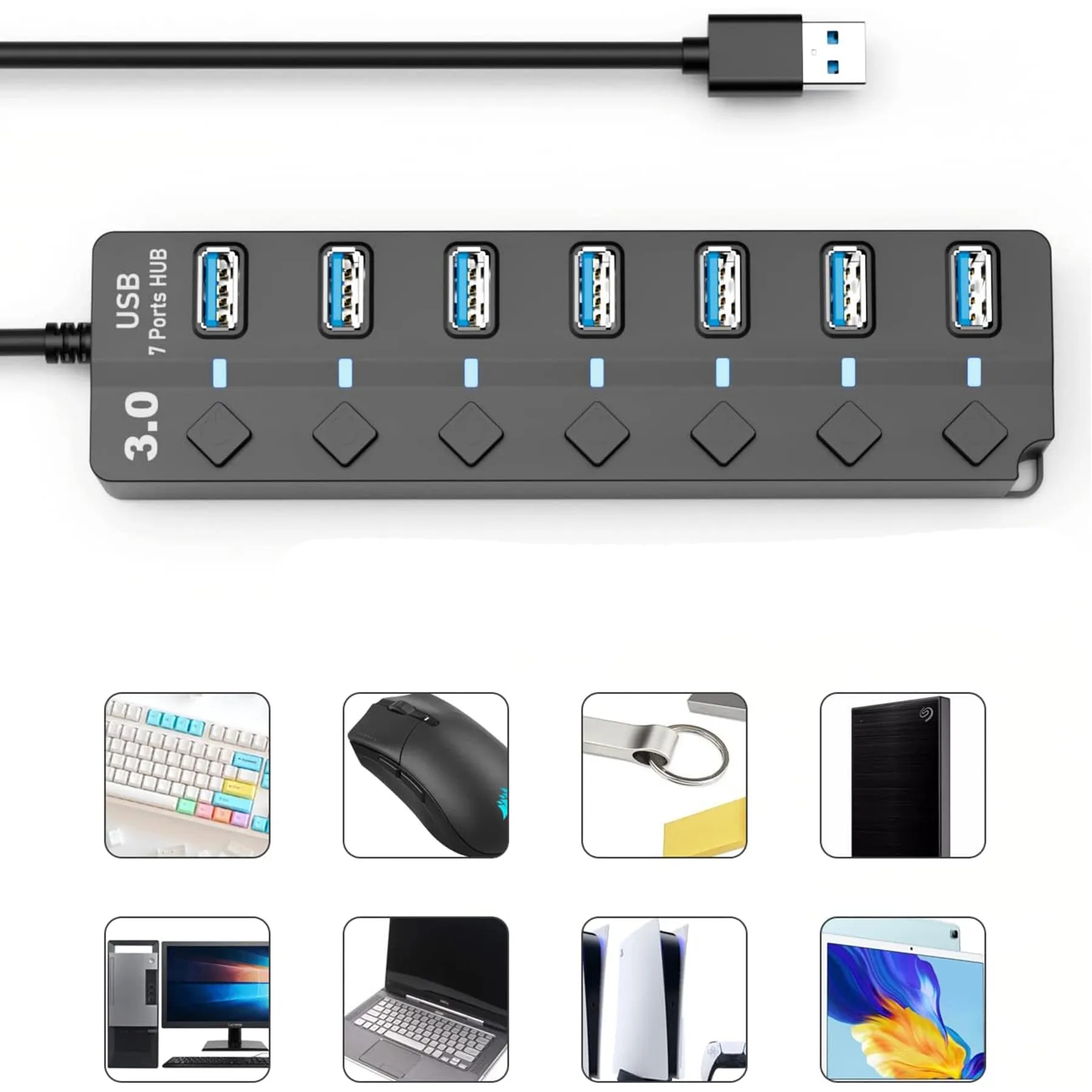 7-Port USB Data Hub Splitter 4