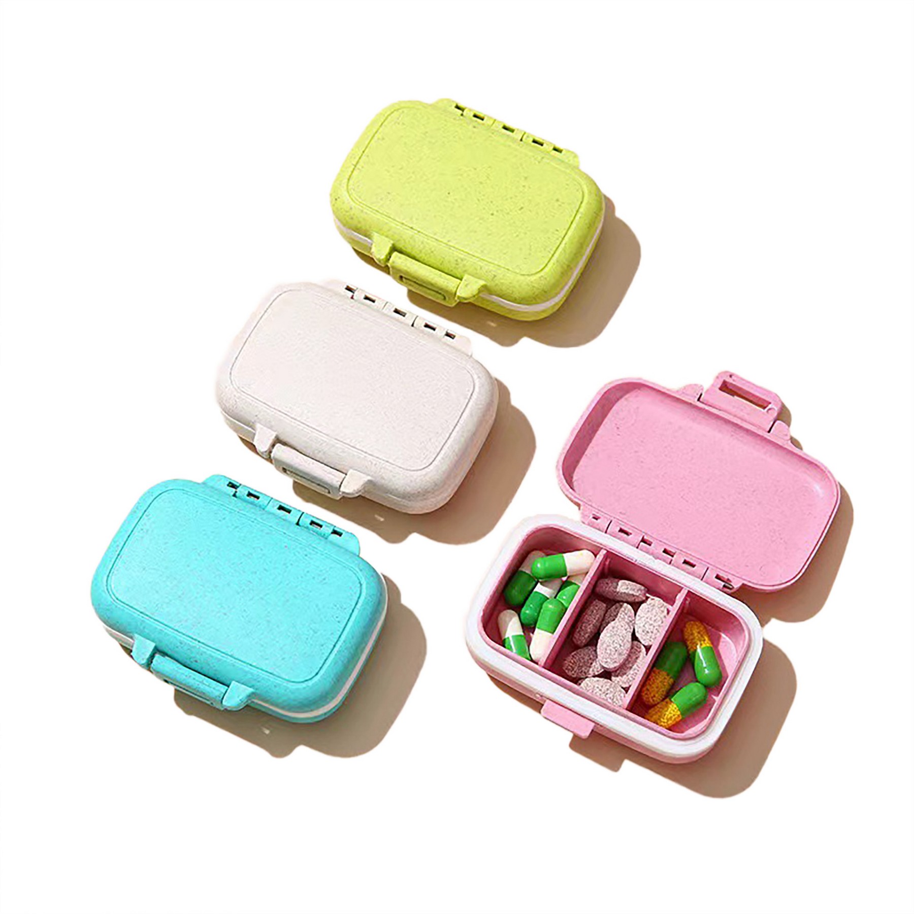 3 Compartments Wheat Straw Travel Pill Box 6