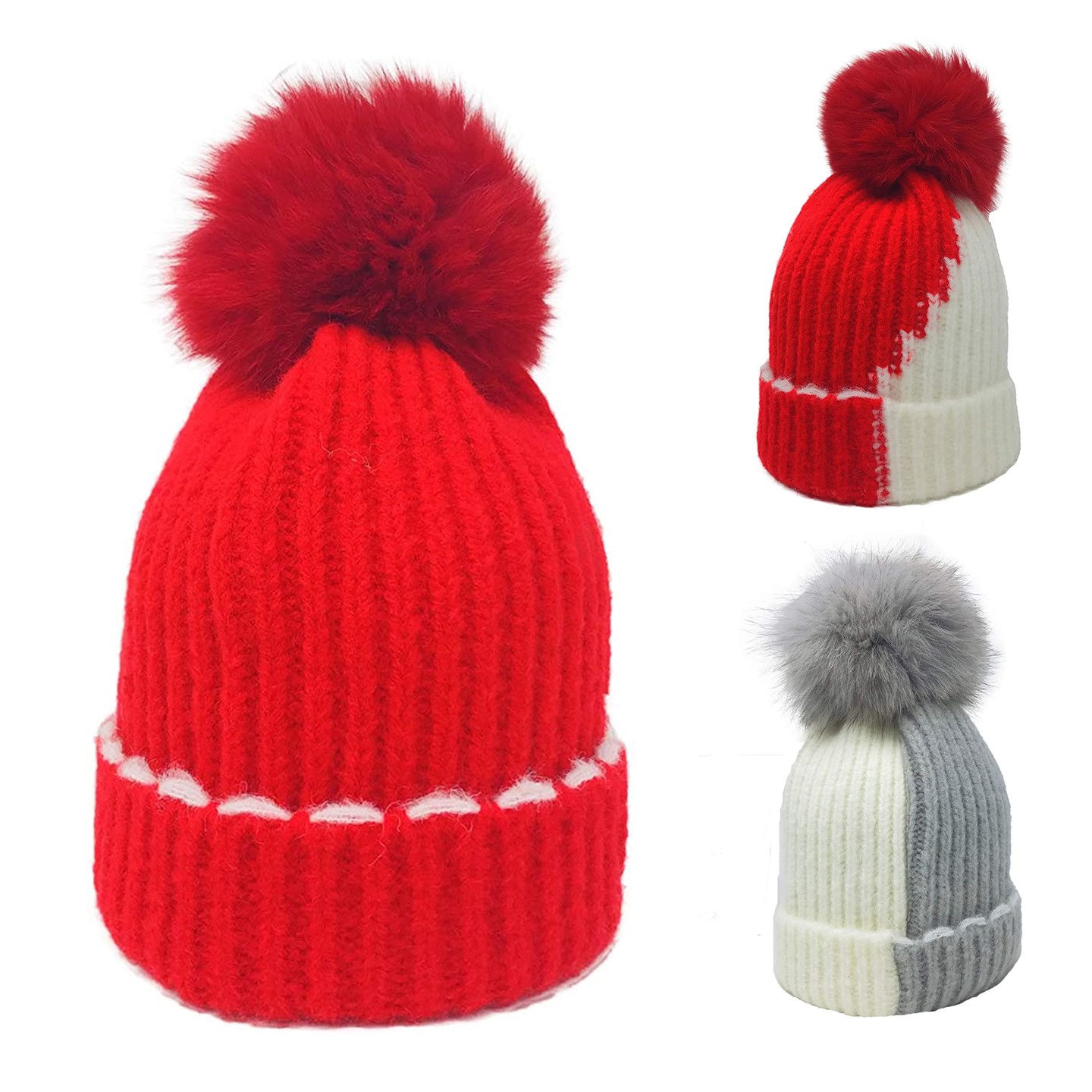 2 Color Gradient Knitted Beanie with Pom-pom 2