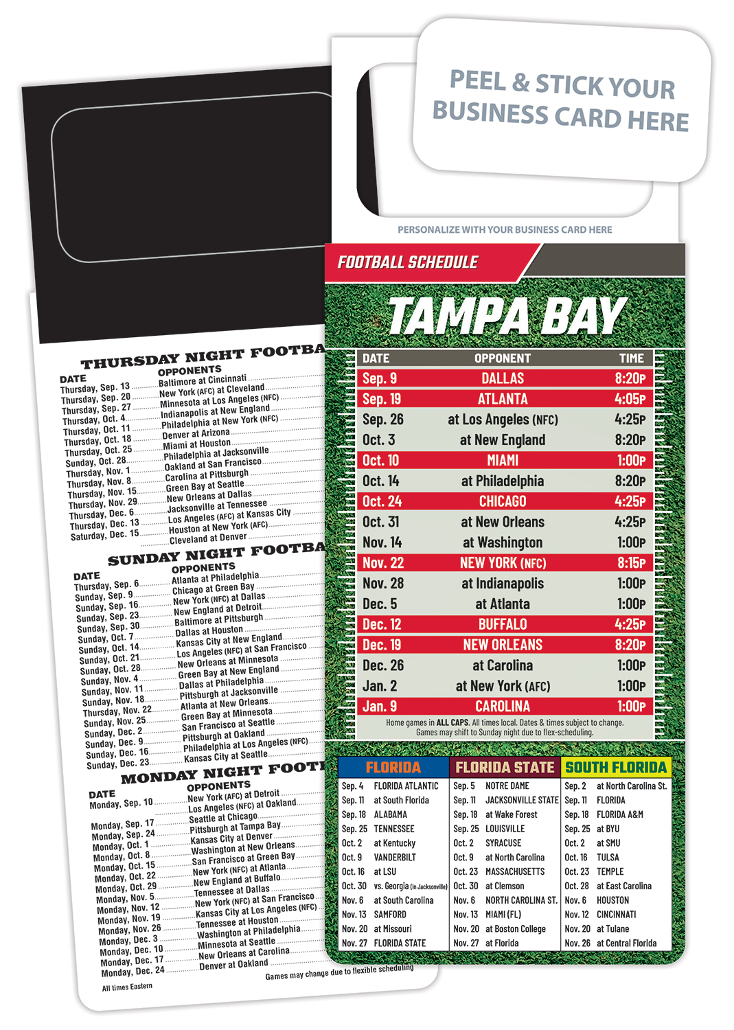Pro Football Schedule Magnet - Peel and Stick Business Card (3.5x9) 1