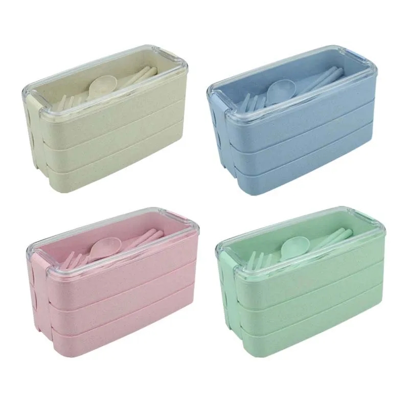 3-In-1 Stackable Wheat Straw Lunch Box with Utensils 3