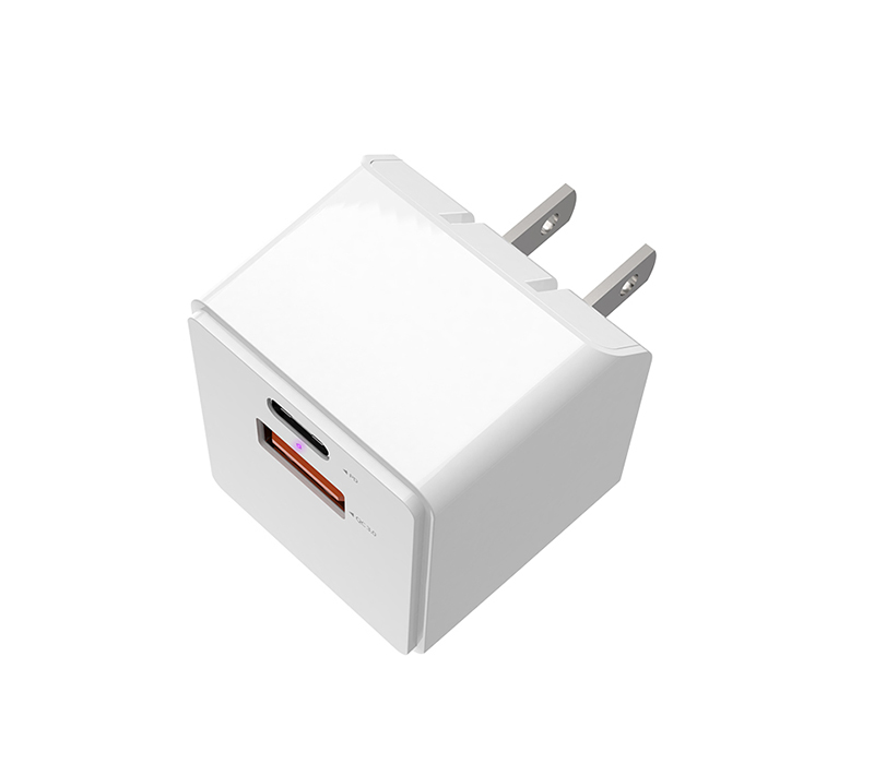 Dual Port USB Foldable Wall Plug Charger - PD 18W + QC3.0 1