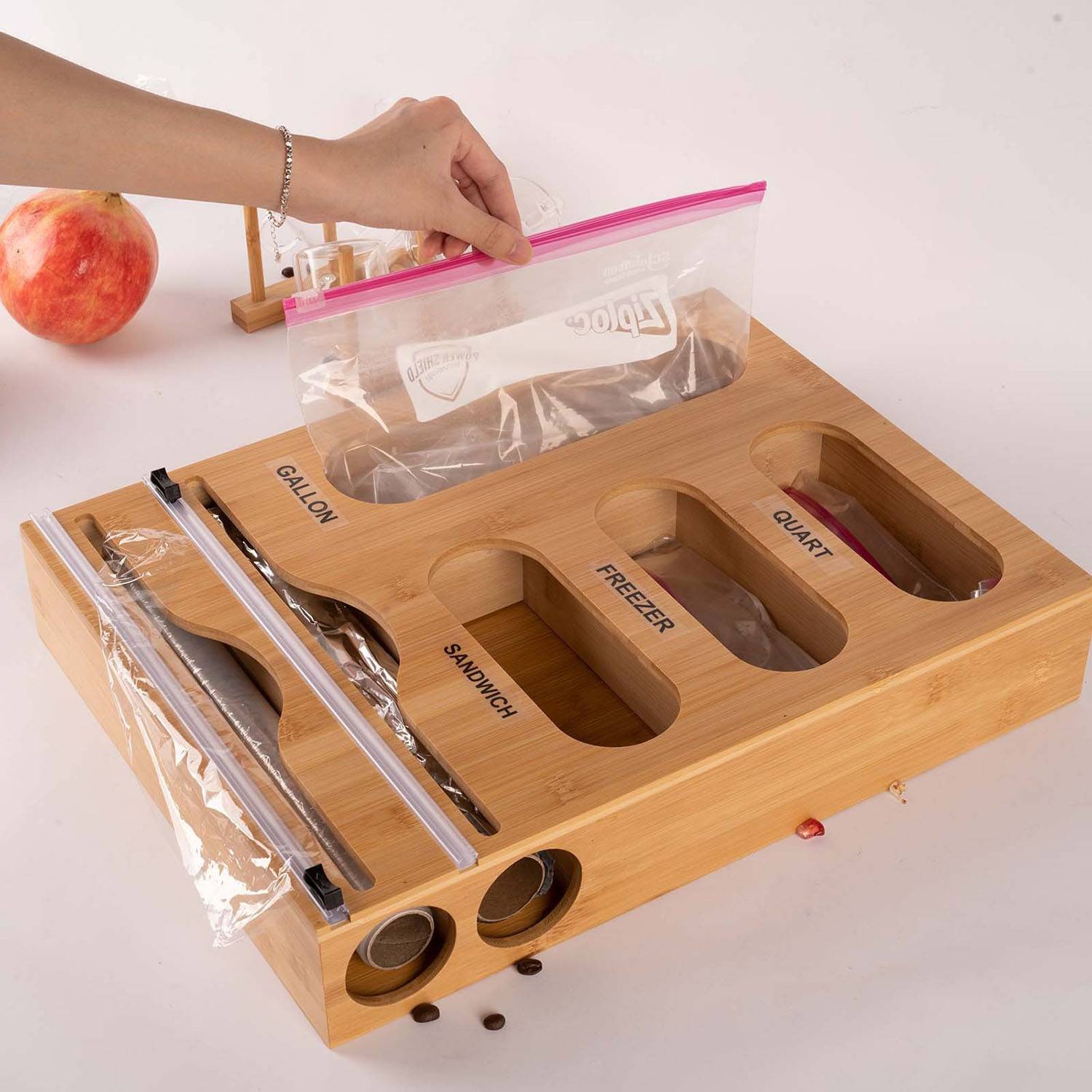 6-in-1 Bamboo Storage Bag Organizer w/ Foil Dispenser 4
