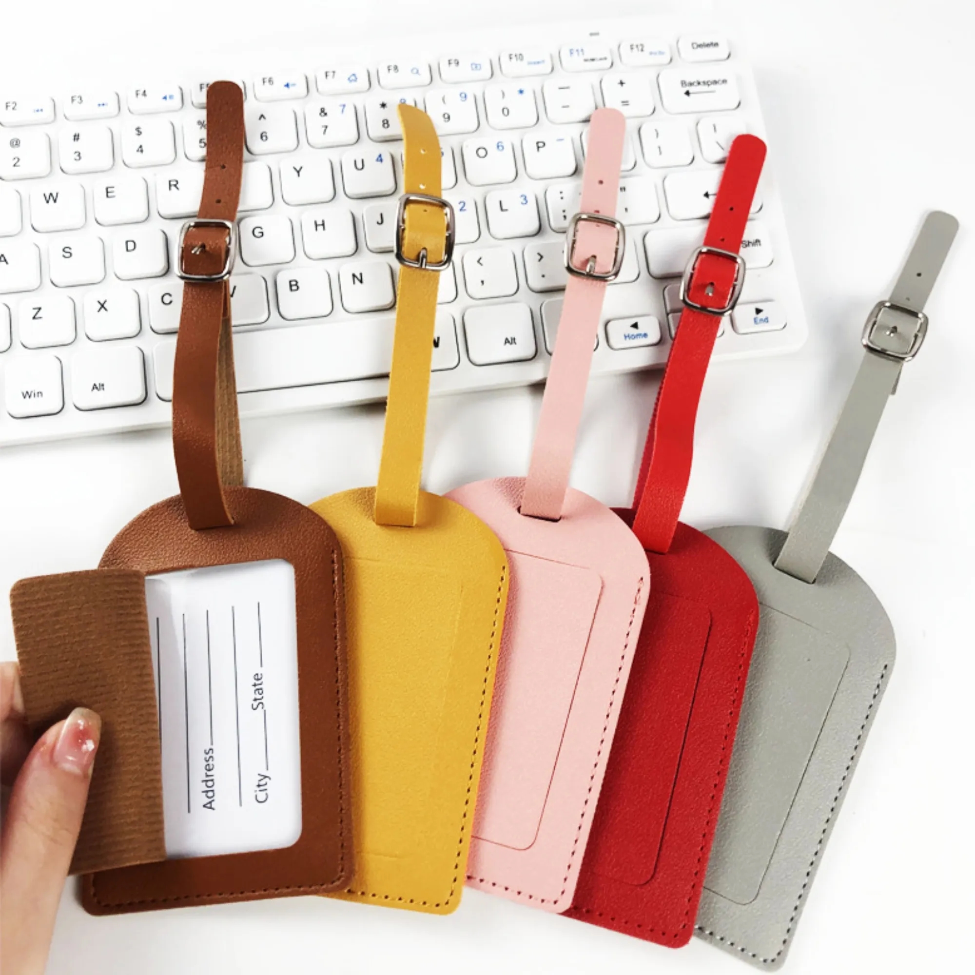 Travel Leather Luggage Tag Suitcase Bag Lable With Info Card 1