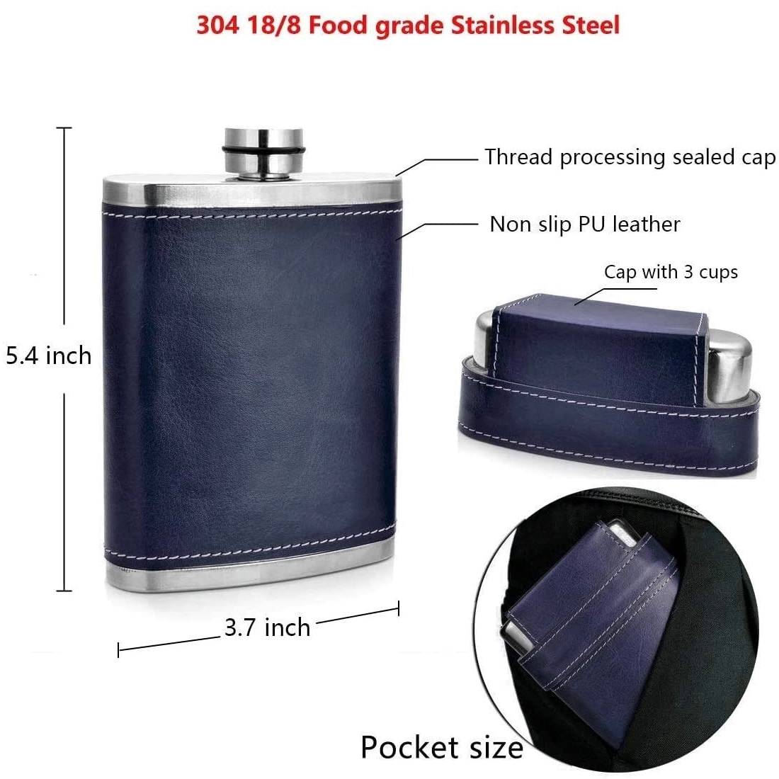 8 Oz Pocket Hip Flask With 3 Cups And Funnel 1
