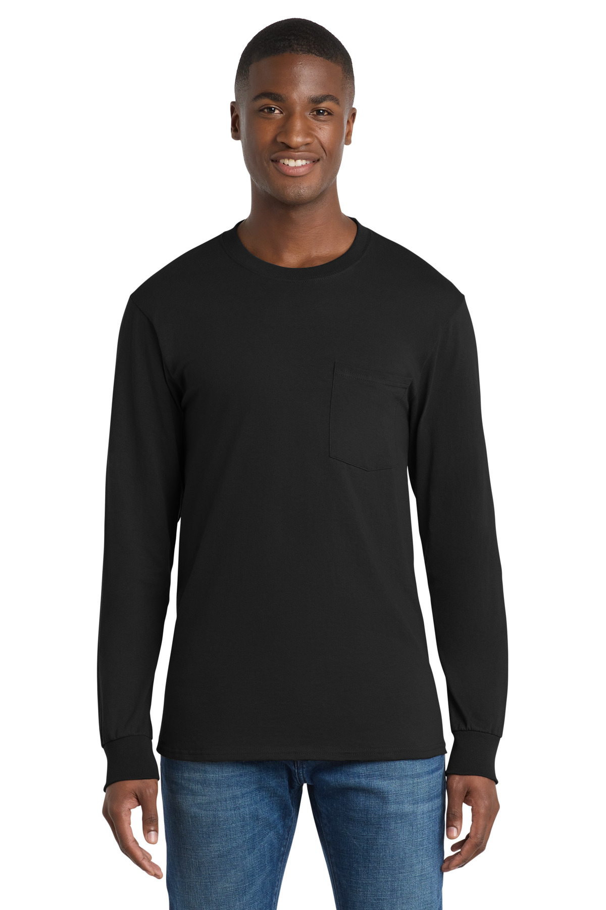 Port & Co Long Sleeve Essential Pocket Tee. PC61LSP 82