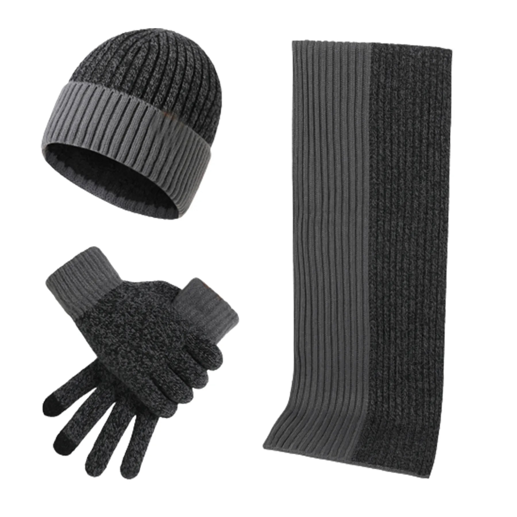 Contrast Knitted Scarf Gloves Beanie Hat Set 5