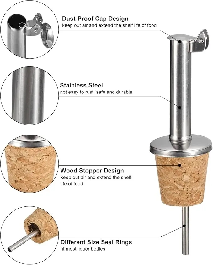 MOQ Stainless Steel Auto Flip Bottle Pourers With Wood Cap 2