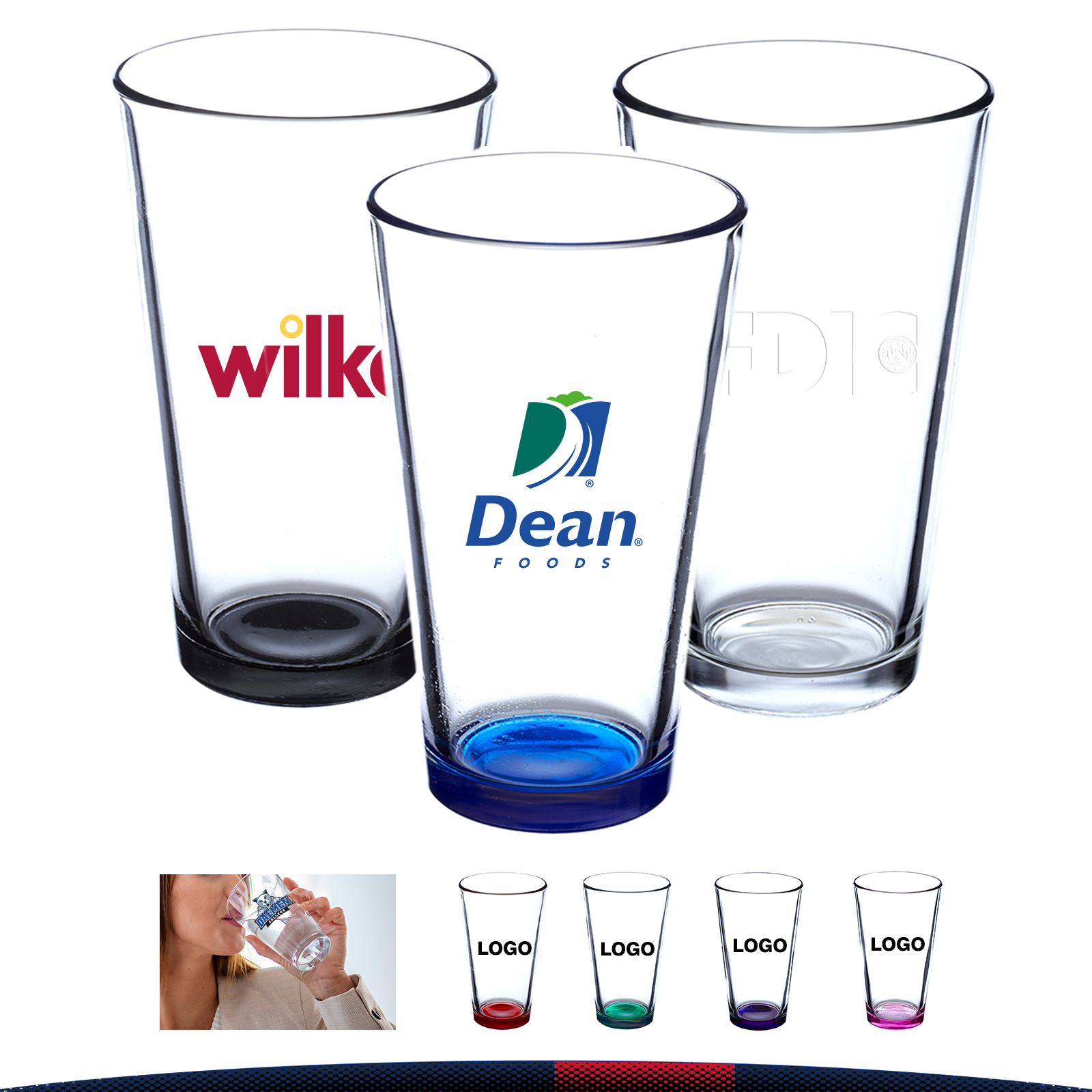 16 oz. Colored Bottom Water Glasses 8