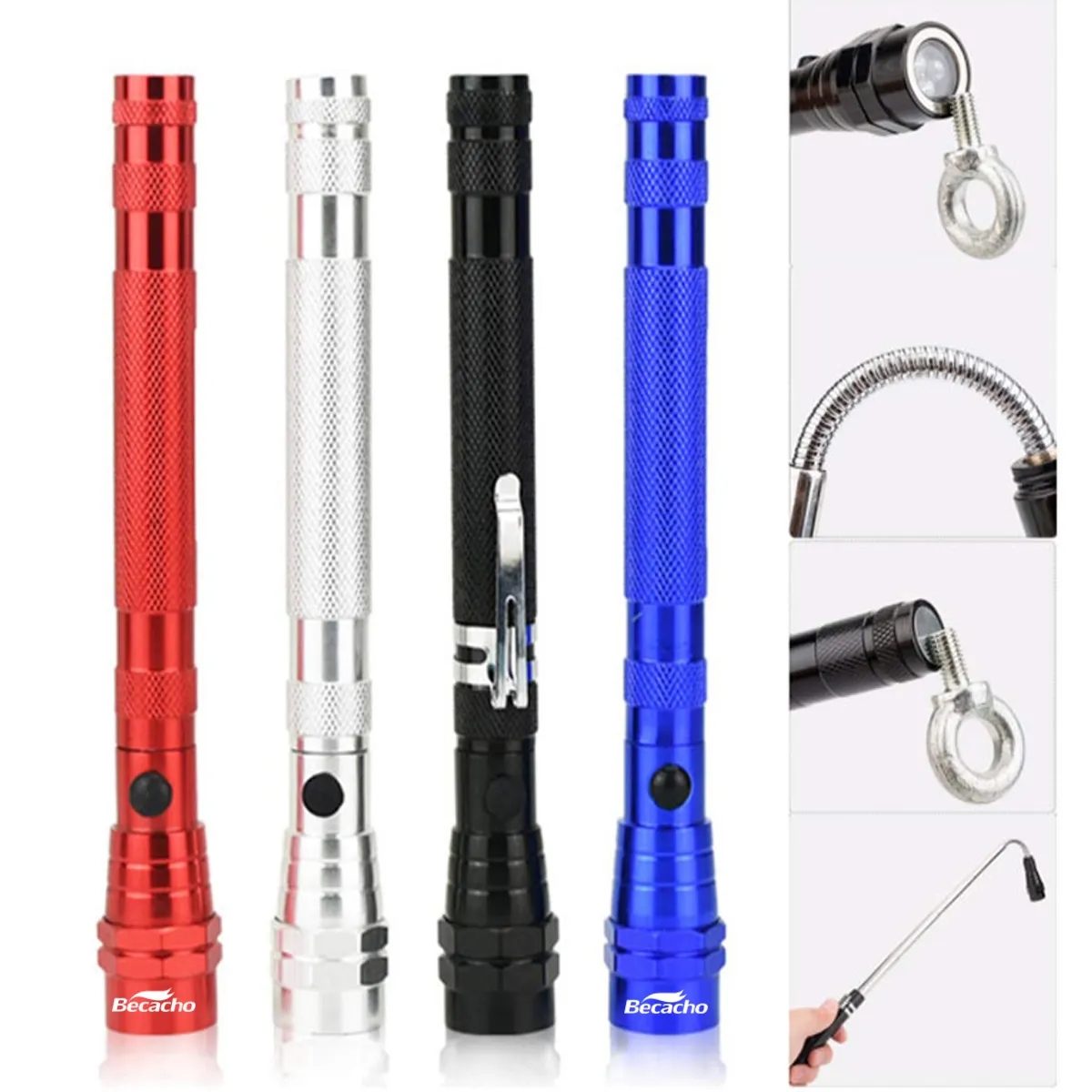 LED Telescopic Extensible Double Magnetic Flashlight 2