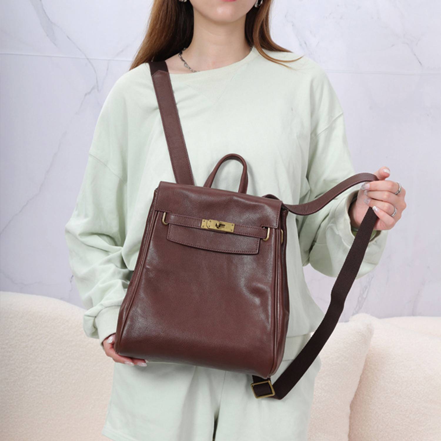 Women Large Capacity Genuine Leather Backpack 2