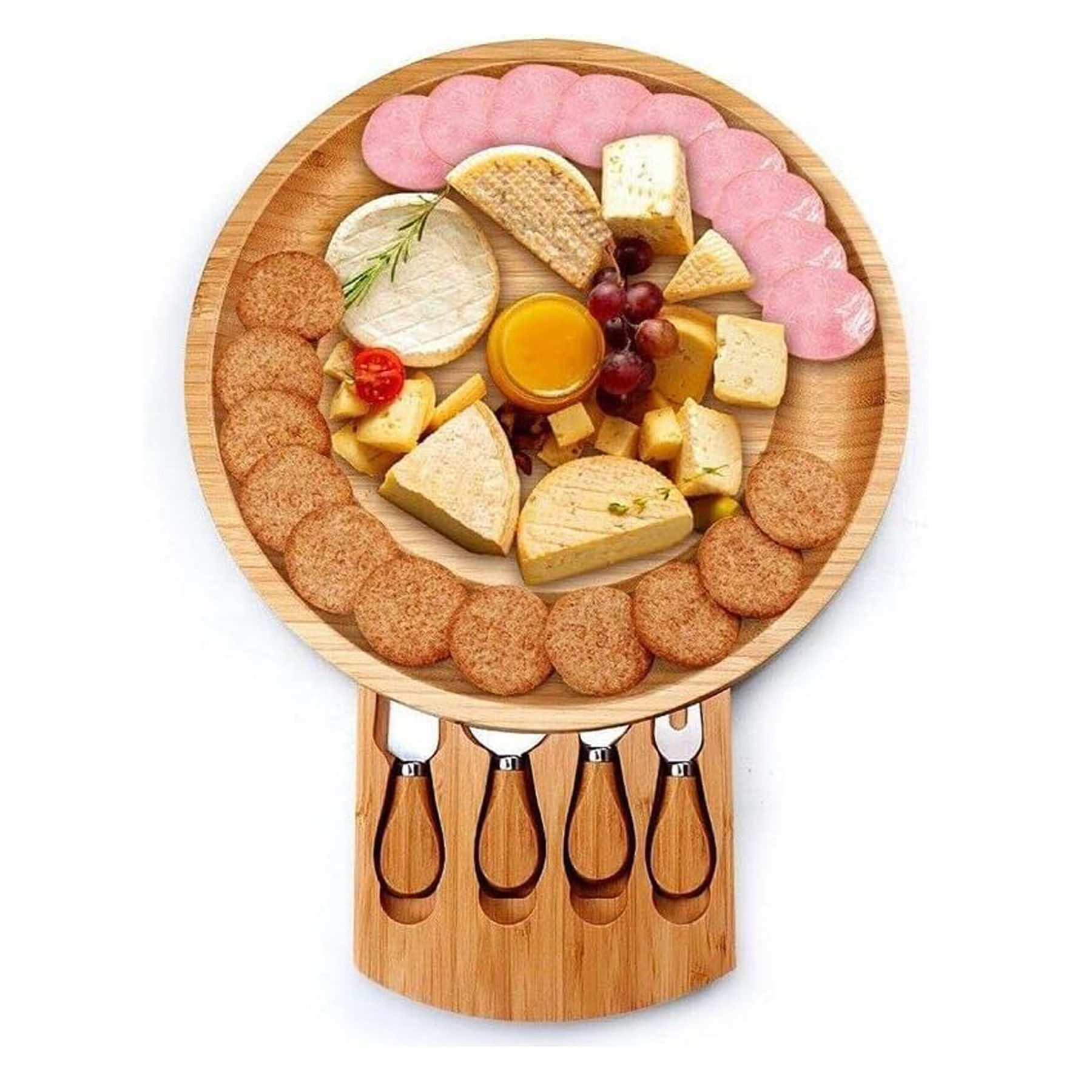 Bamboo Cheese Board Set with Knives 2