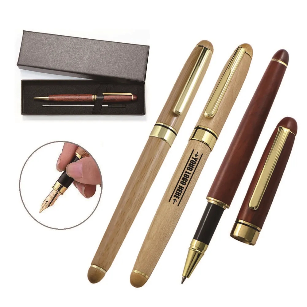 Luxury Wood Ballpoint Pens with Extra Refills Gift Set 3