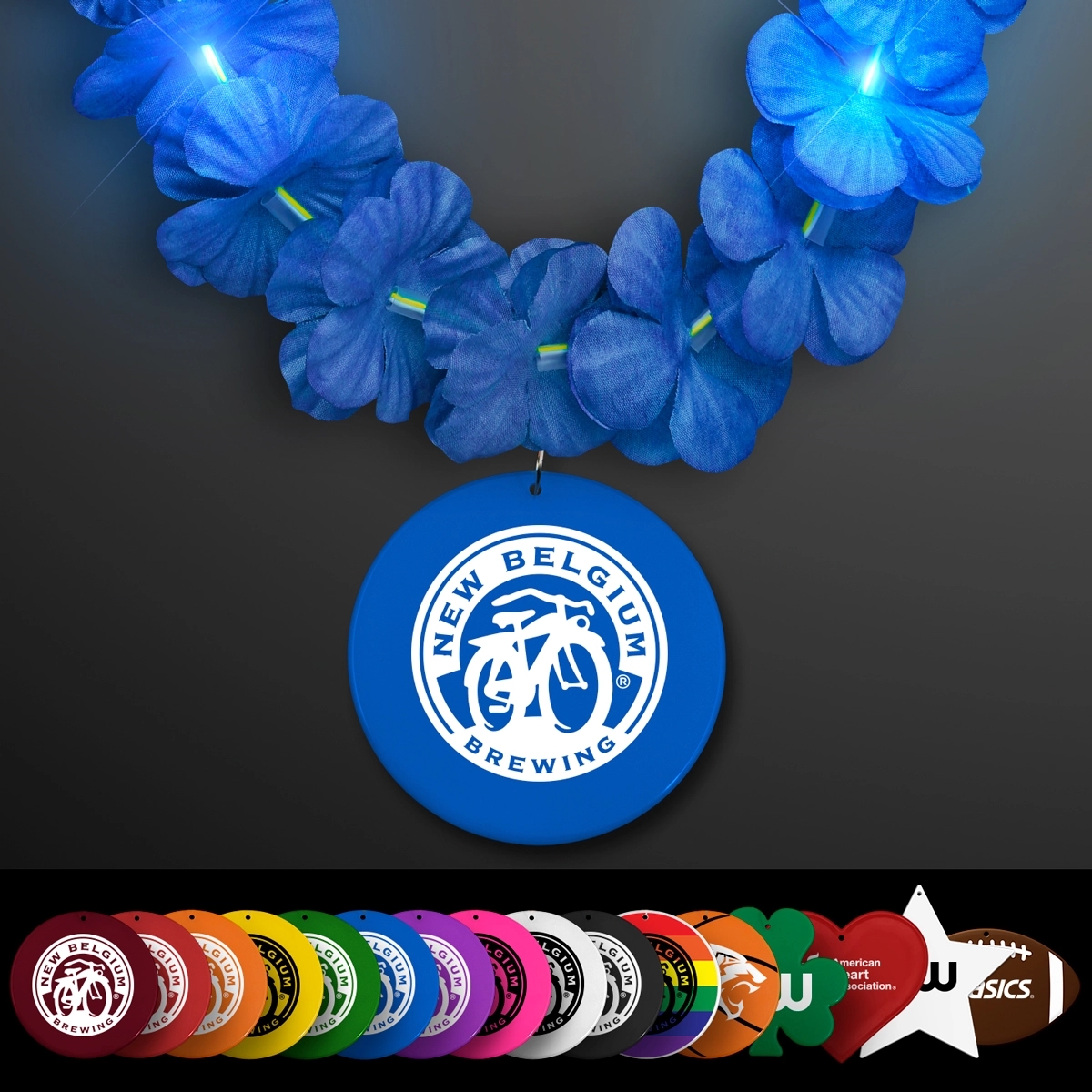 Light Up Blue Lei with Medallion 2