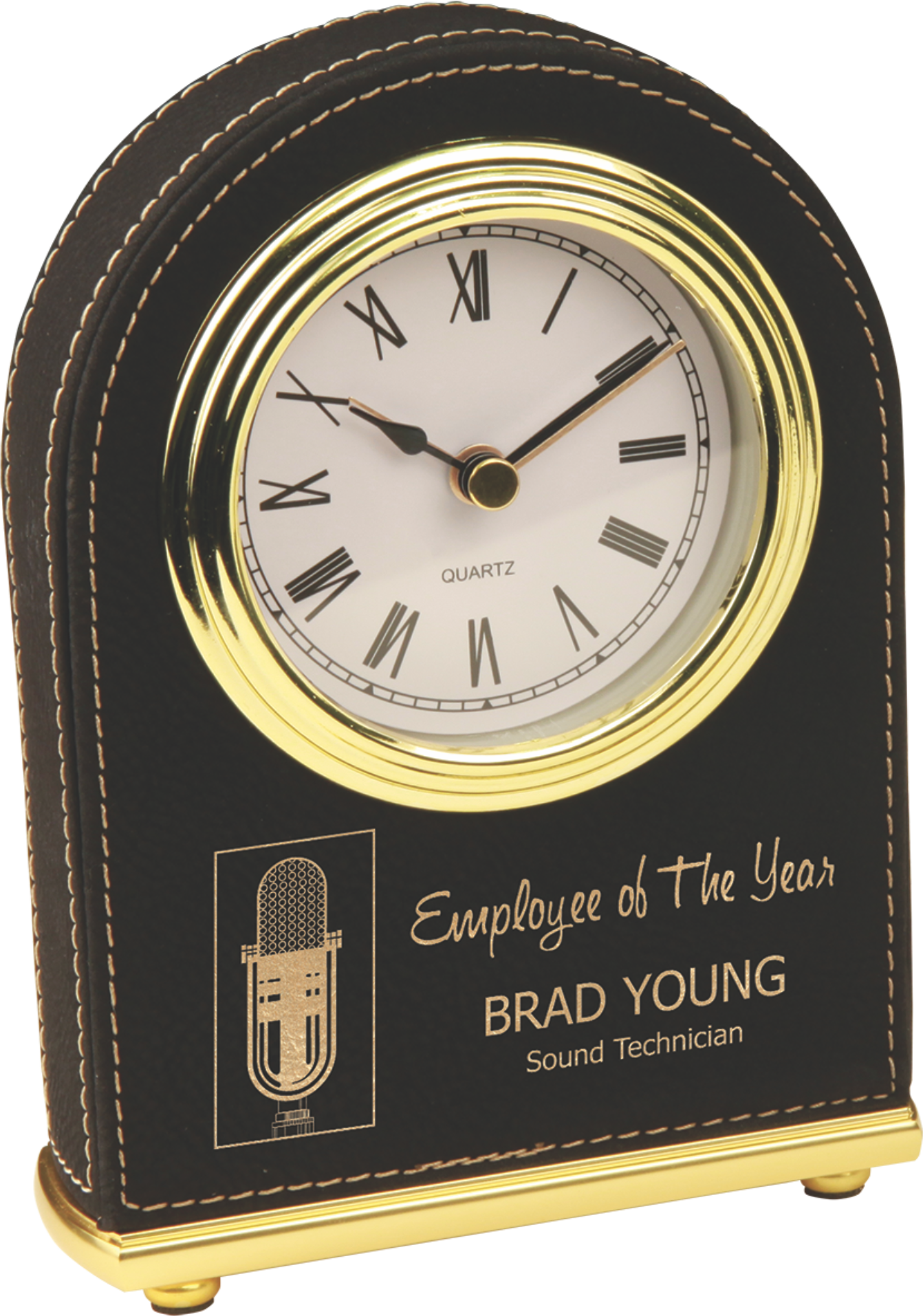5.5" Light Brown Leatherette Arch Desk Clock 2