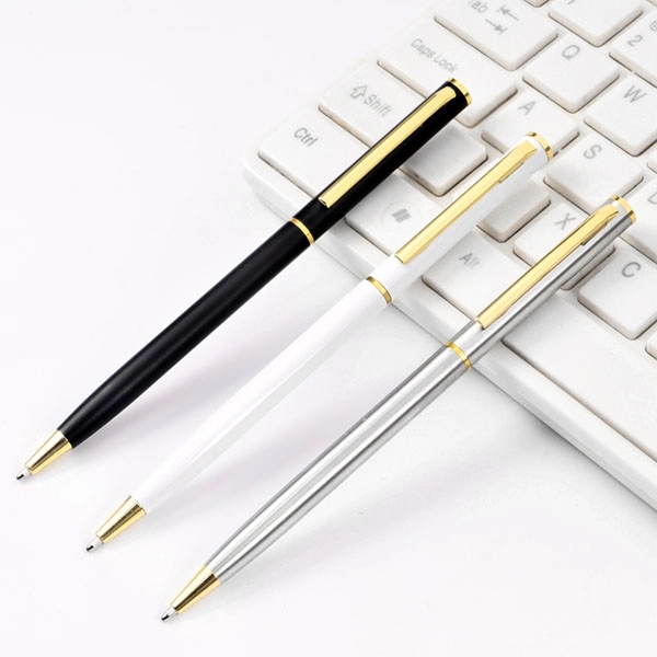 Slim Twist Metal Hotel Pen With Gold Trim 11