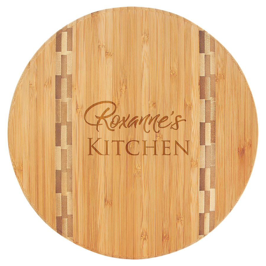 9 3/4" Round Bamboo Cutting Board with Butcher Block Inlay 1