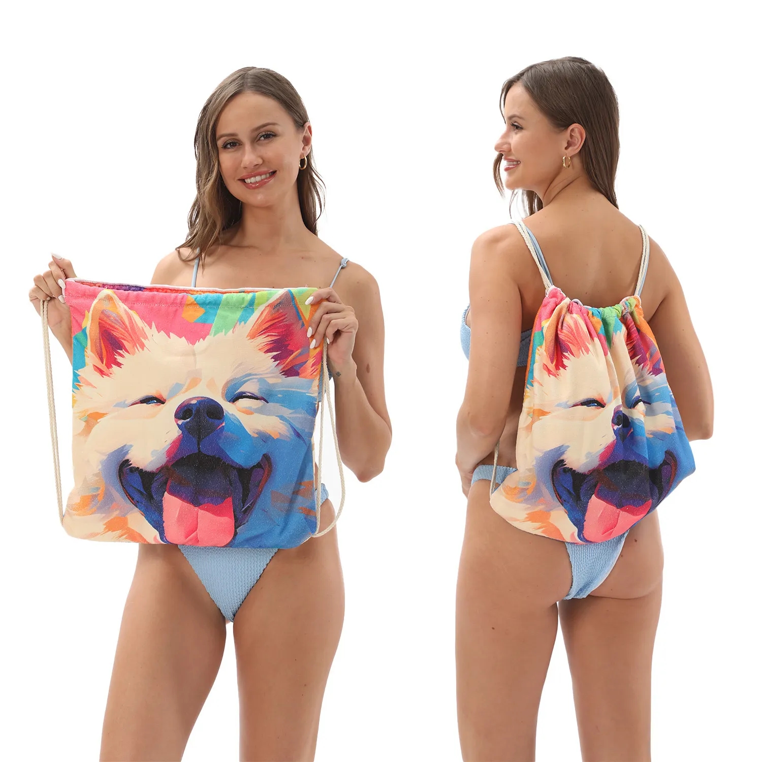63" Custom Foldable Printed Beach Towel Backpack 1