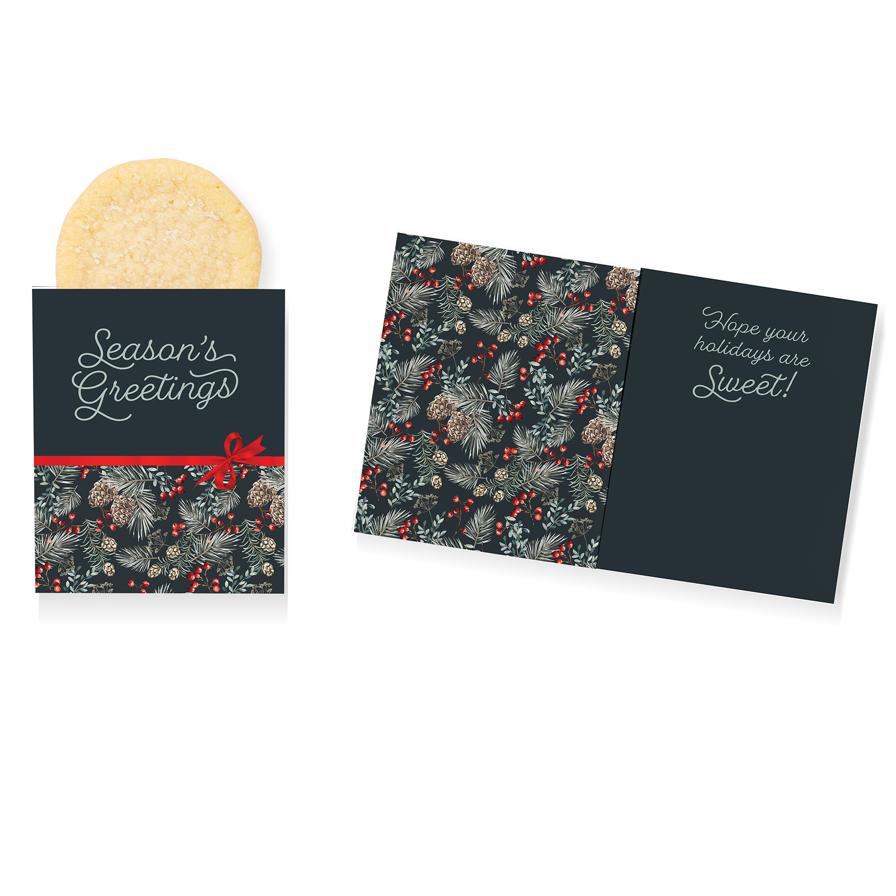 Foil-Stamped Stock Pine Boughs & Berries Design Mini Sweeter Card with Single Sugar Cookie 3
