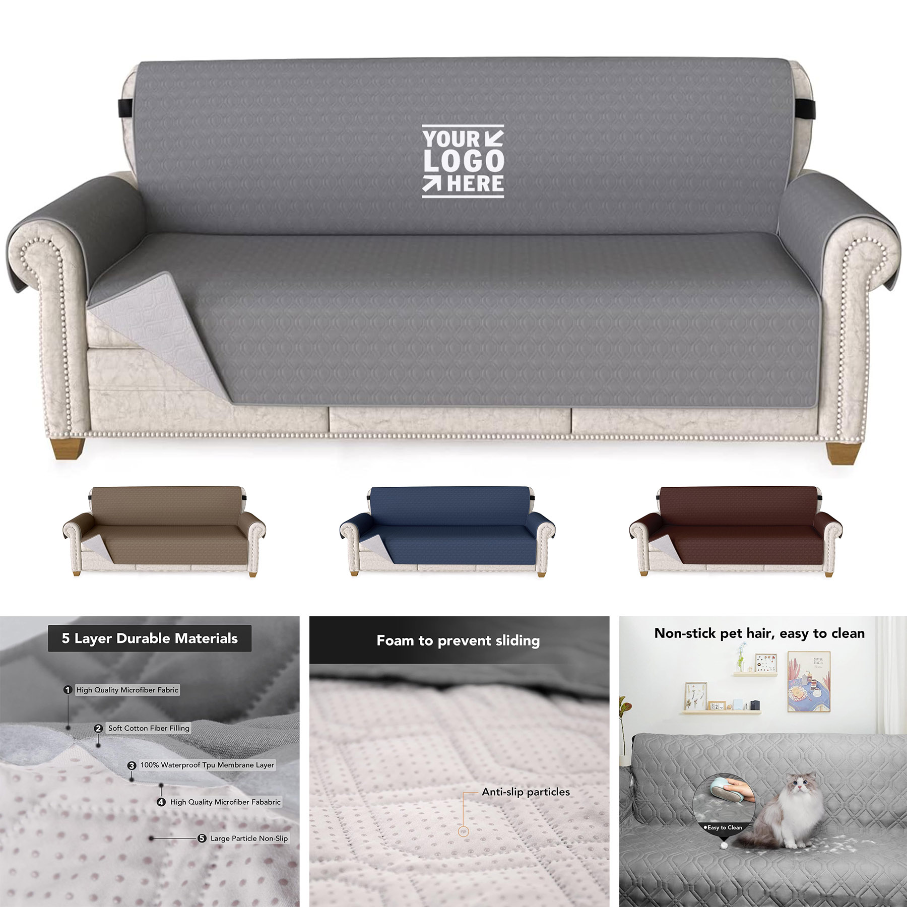 Chair Cover Water Resistant Sofa Slipcover Furniture Protector with Elastic Straps Non Slip Foam