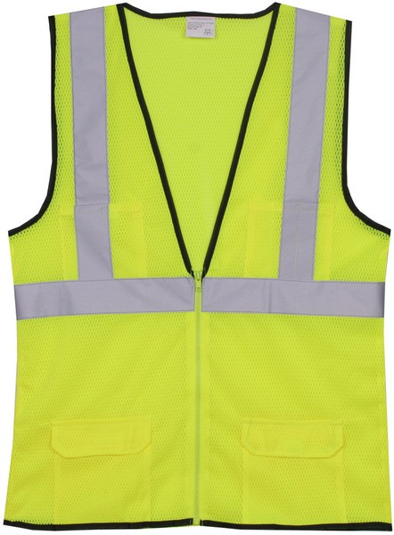 Polyester Yellow Mesh Zipper Safety Vest SV171