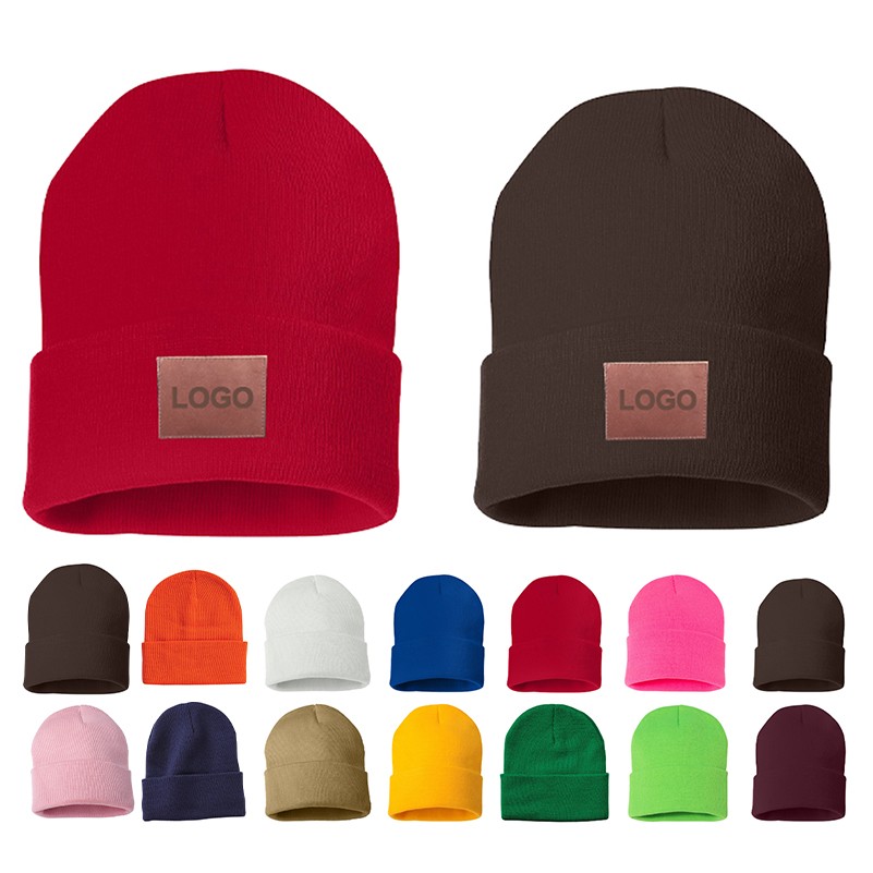 Cuffed Beanie With Faux Leather Patch 2
