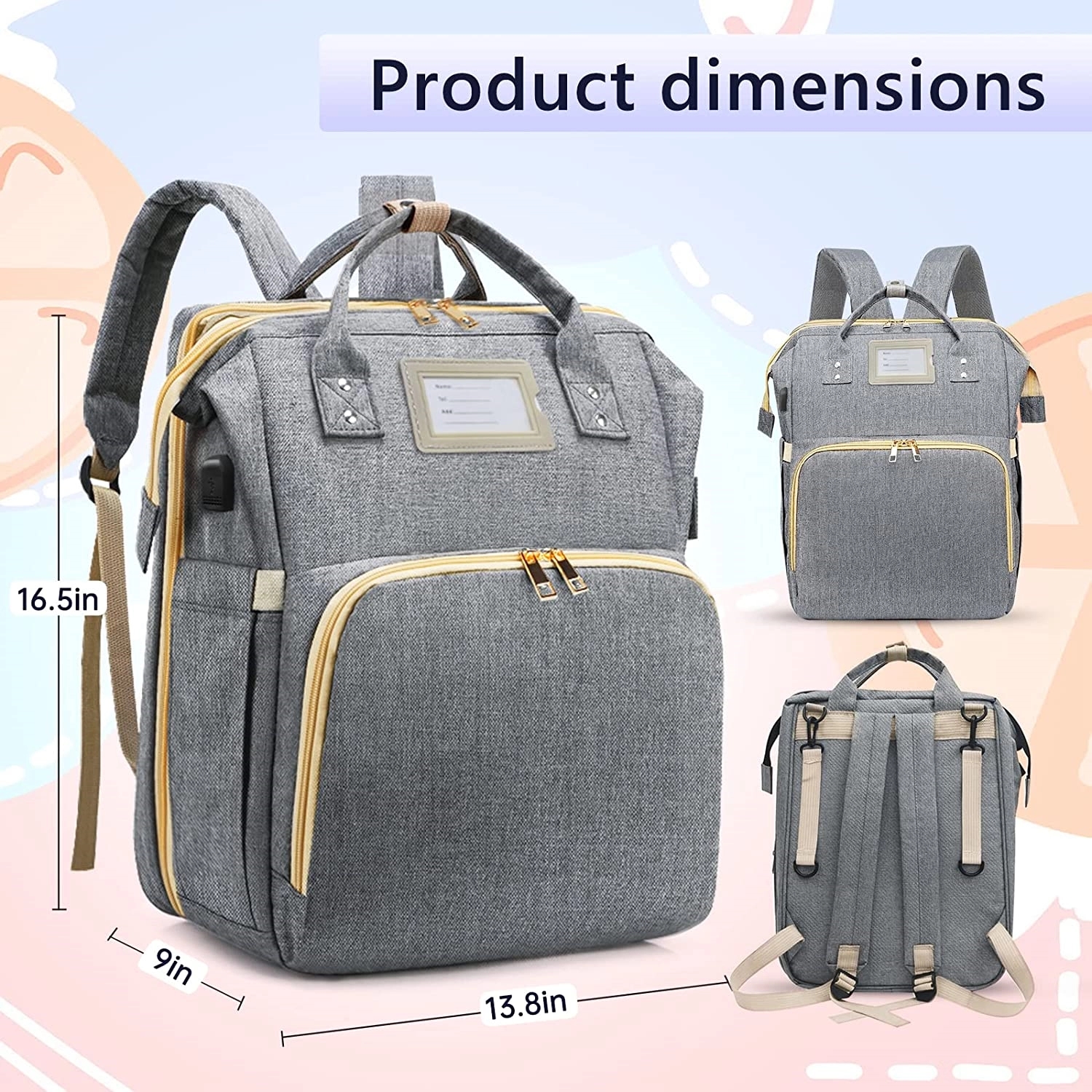 Oxford Foldable Baby Crib Diaper Backpack 12
