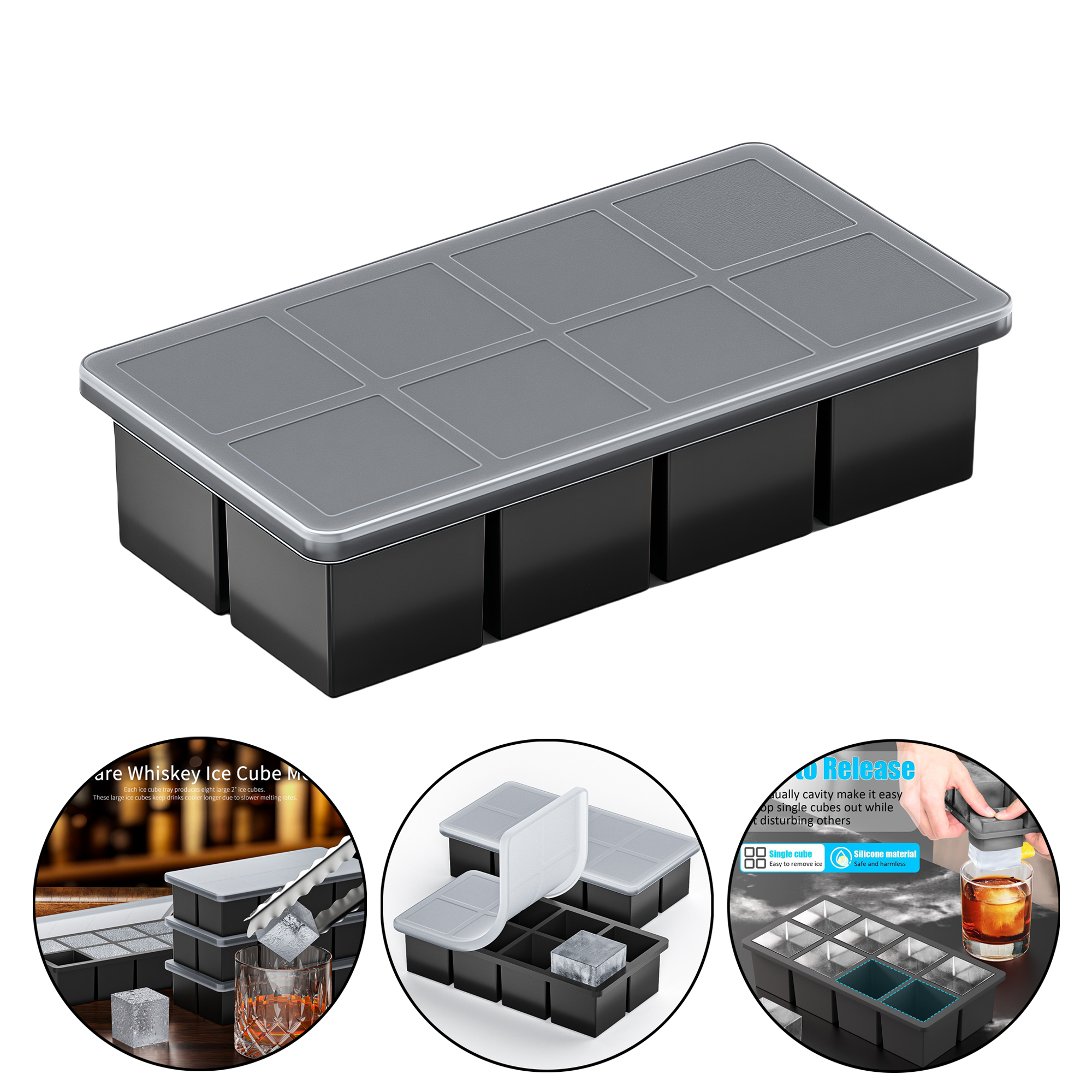 8-Cell Silicone Ice Cube Tray with Lid 3