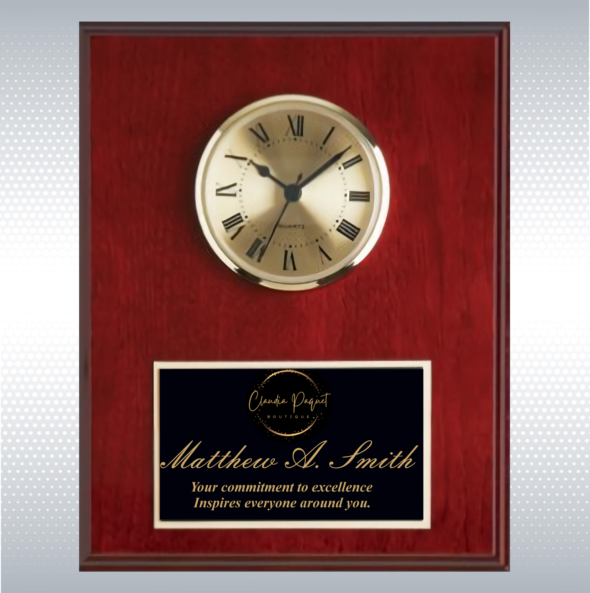 Mahogany Finish Solid Wood Plaque W/ Clock 2