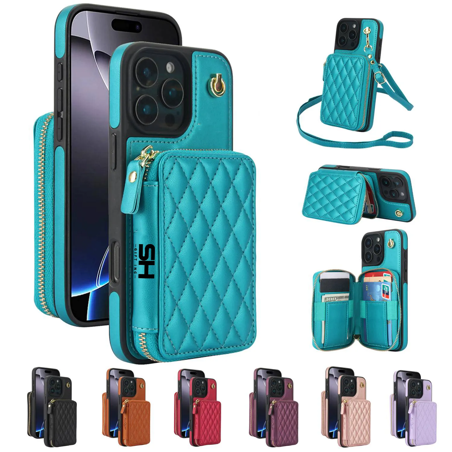 Zipper Phone Case with RFID Blocking Card Holder Wrist Strap Purse 1