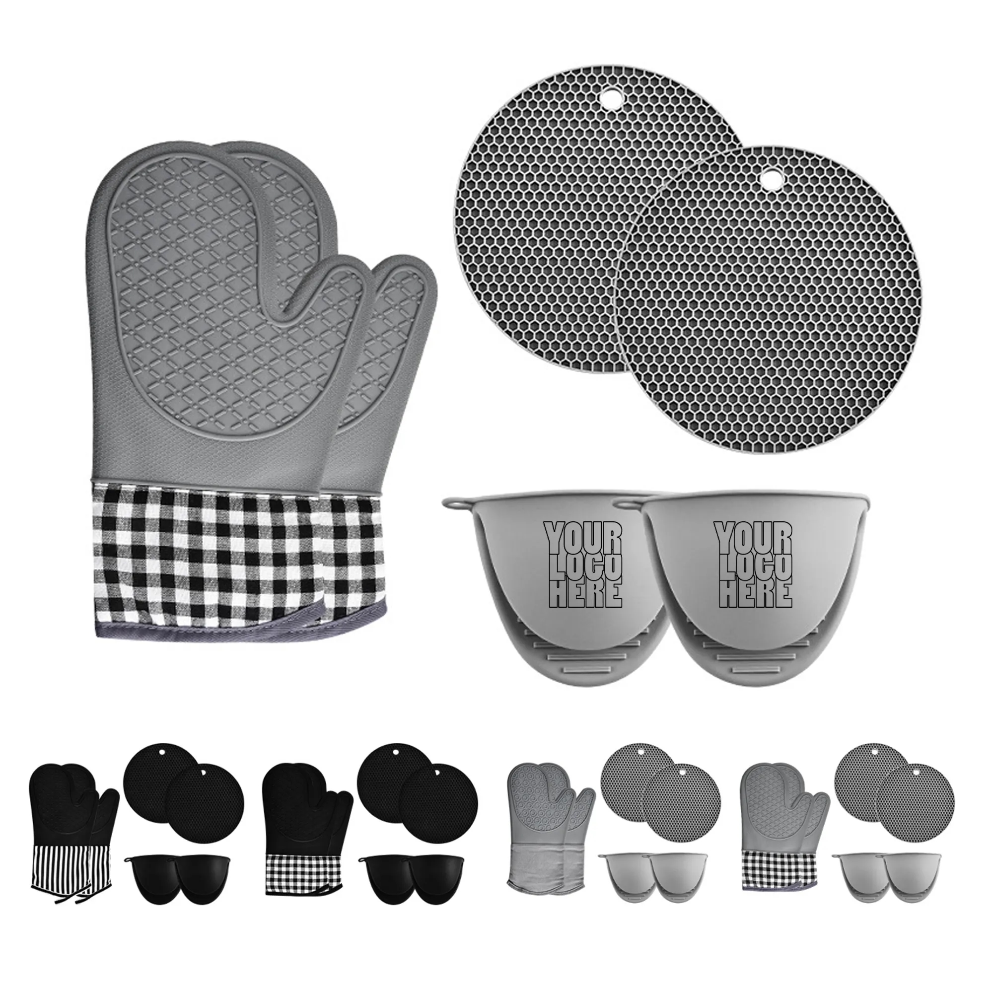 Silicone Oven Mitts and Potholders Set