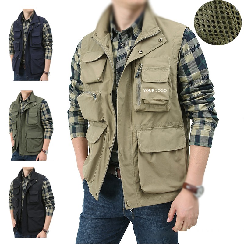 Outdoor Utility Vest for Men Hiking Waterproof Sleeveless Multi Pocket Jacket 4