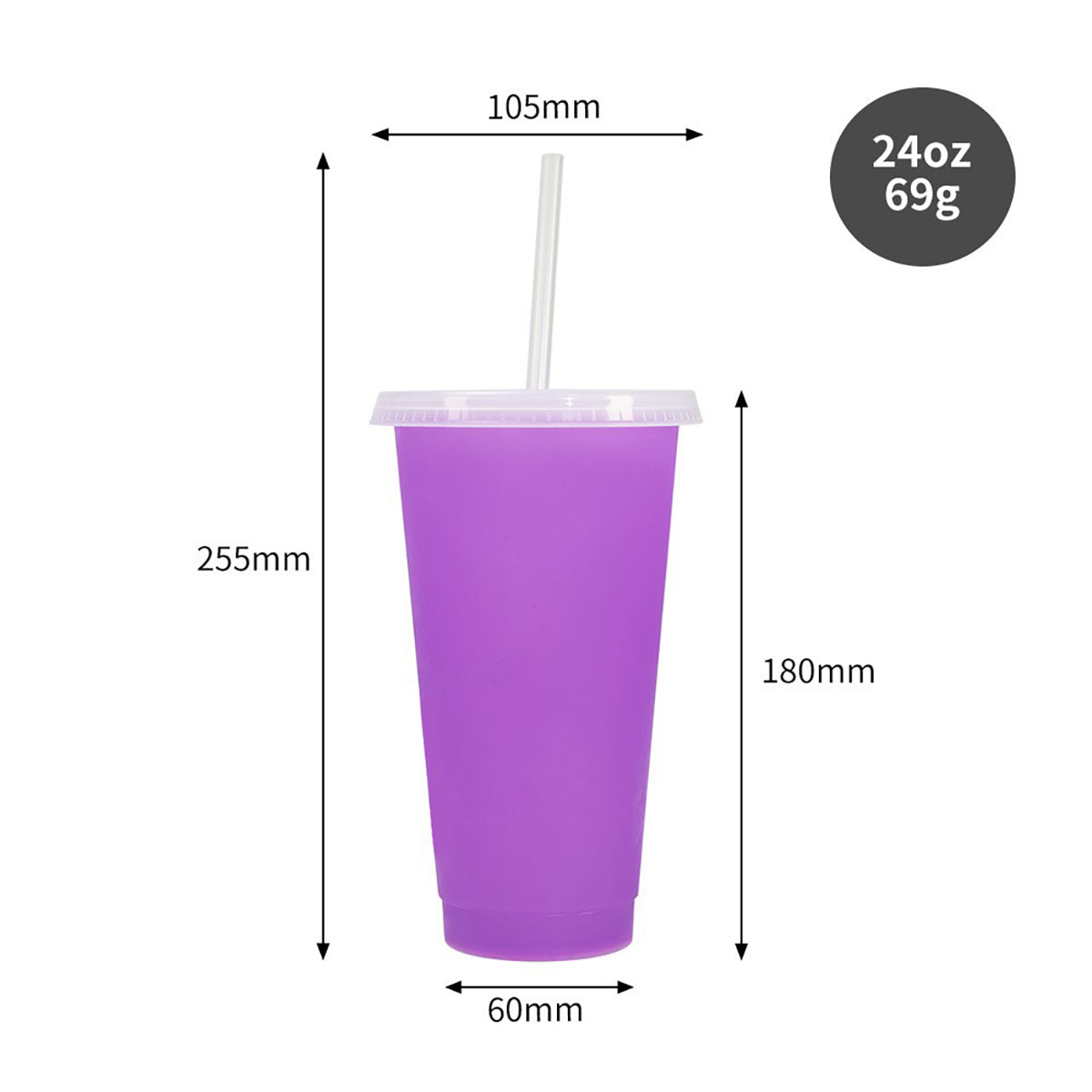 24Oz. Cold Color Changing With Lids and Straws Plastic Cups 6