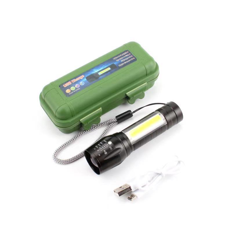 USB Rechargeable LED Flashlight w/COB Side Lights 16