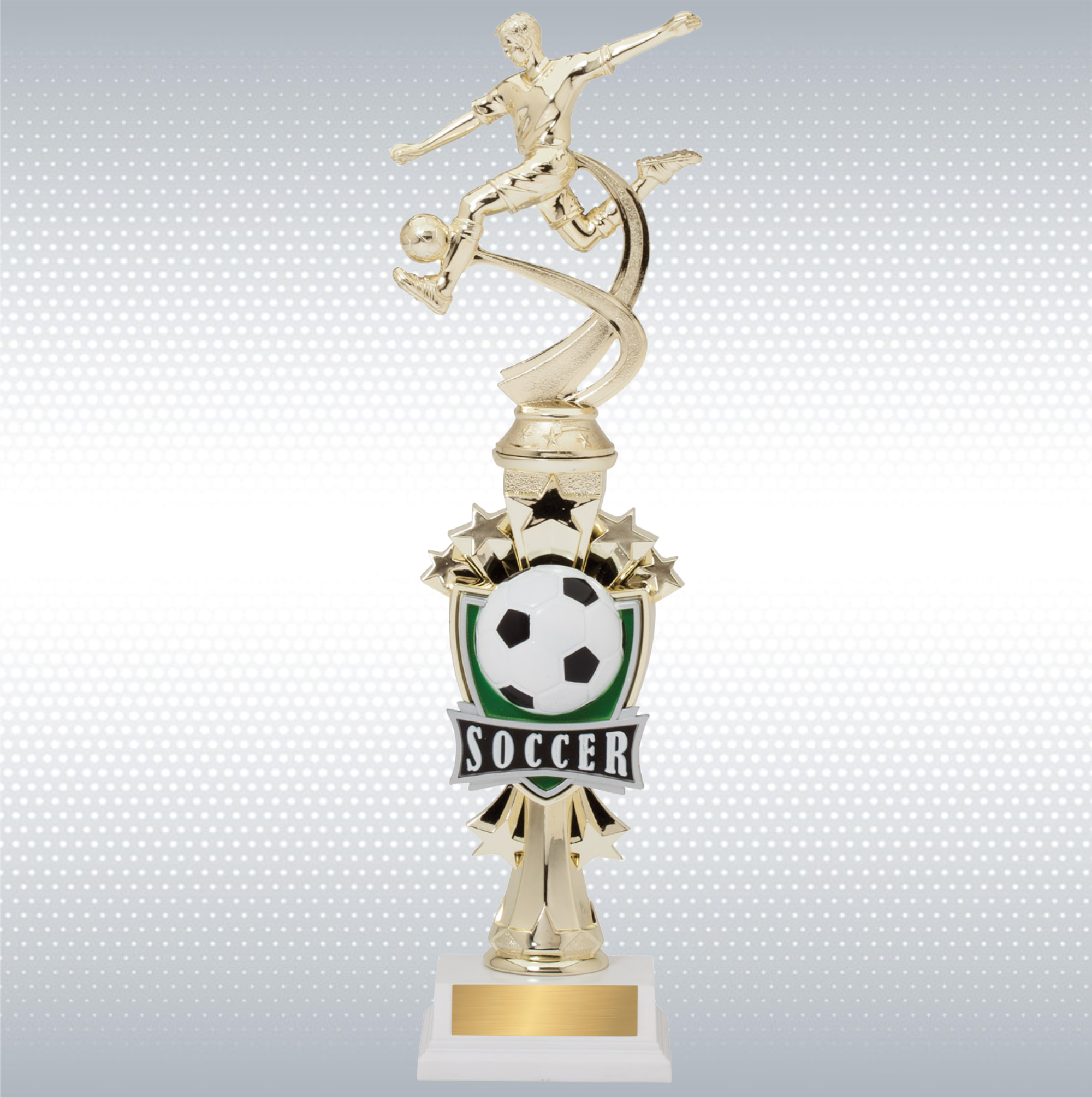 14" Assembled Trophy w/ Male Soccer Player Figure on White Base 5