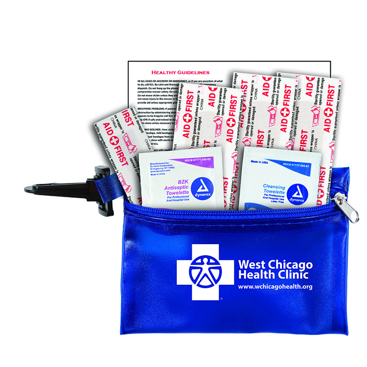 "PARKWAY 7" Piece First Aid Kit inTranslucent Zipper Kit with Plastic Carabiner Attachment 22