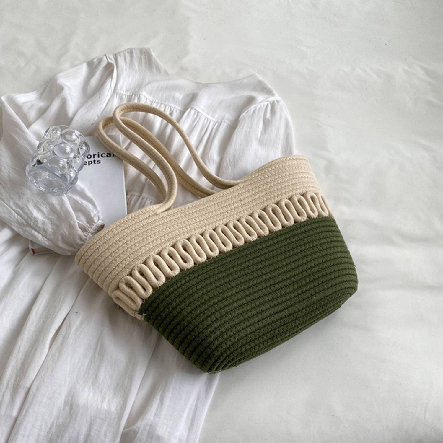 Cotton rope basket straw summer beach storage bag, custom tote bag with logo imprint 5