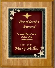 7" x 9" Oak Finish Plaque with a Red Starburst Plate 2