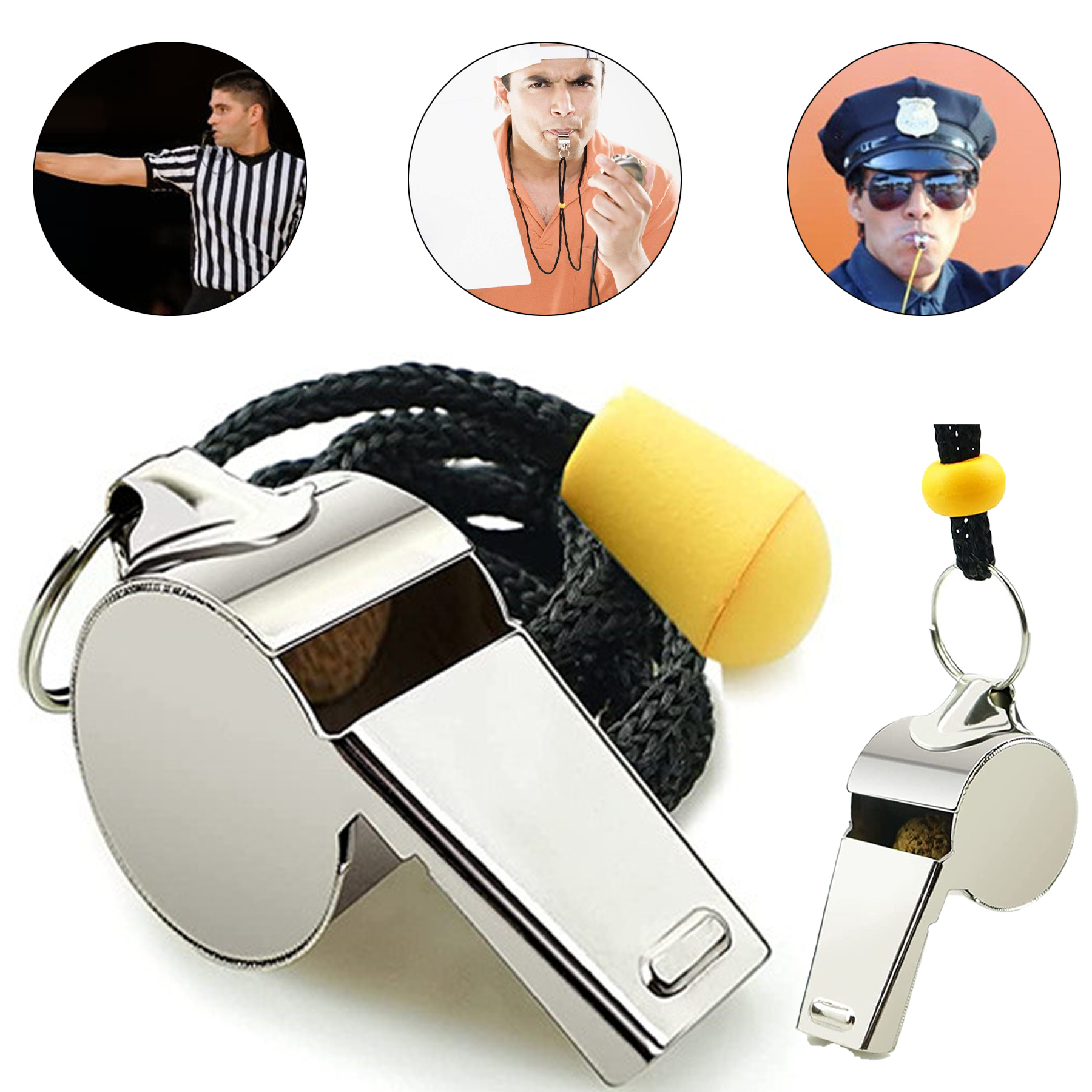 Stainless Steel Sports Whistles with Lanyard 2
