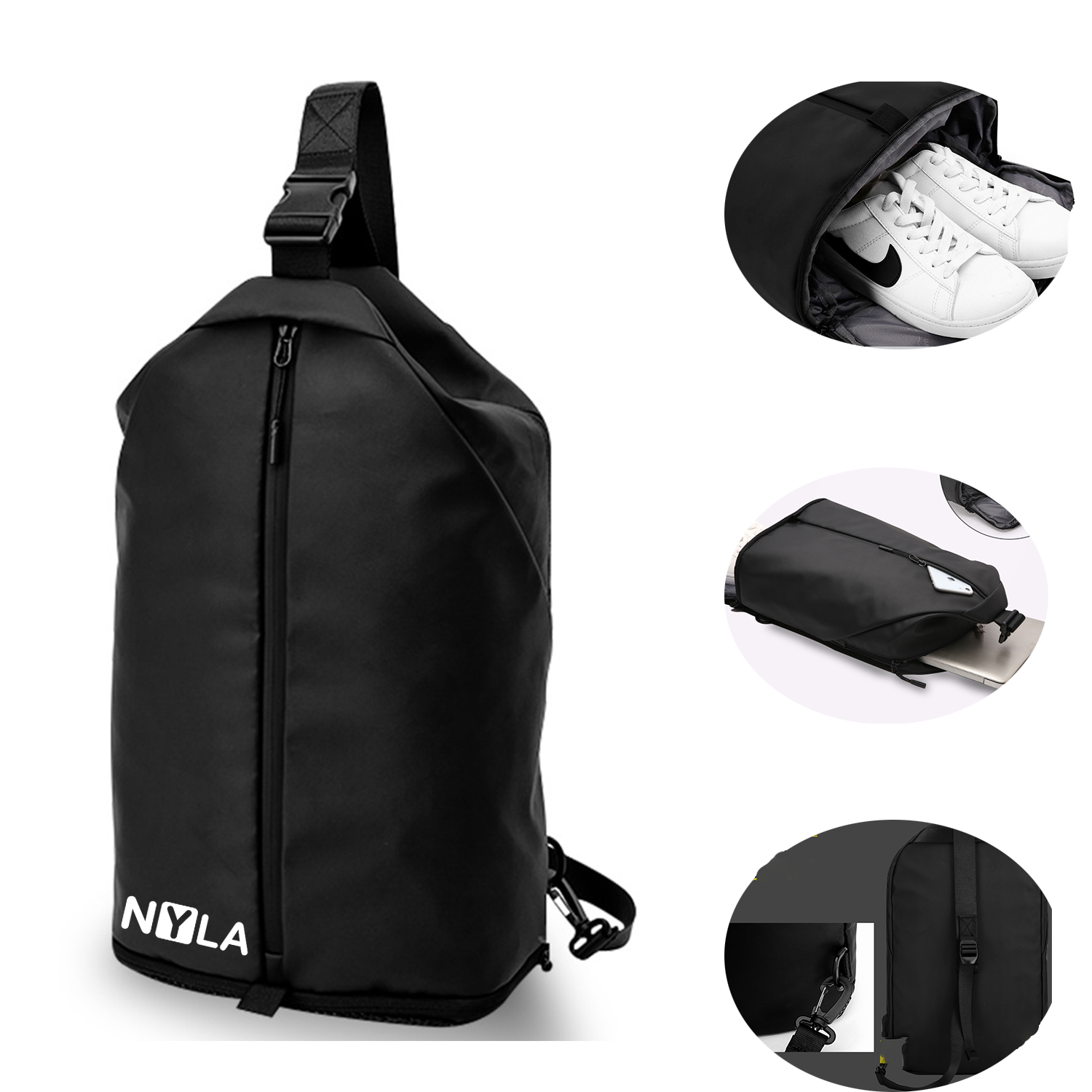 Black Sling Chest Bag W/ Usb Charge Port 1