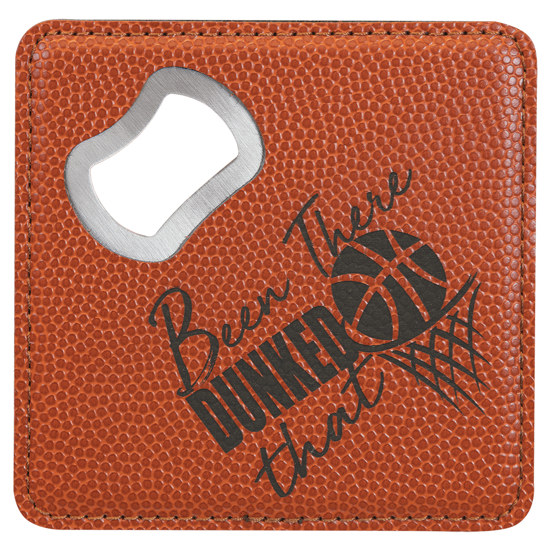 4" x 4" Square Basketball Leatherette Bottle Opener Coaster 2