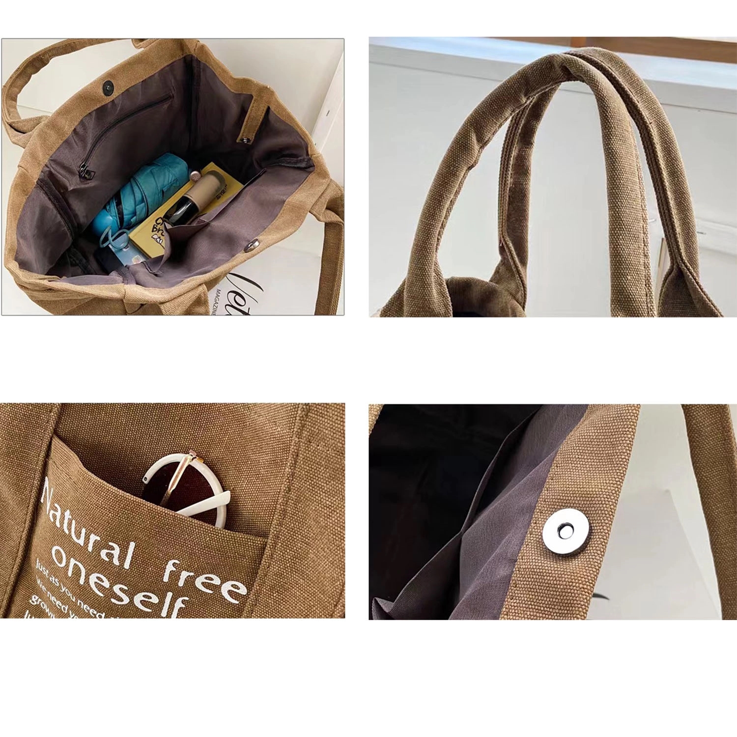 Women'S Canvas Tote Purses Multi-Pocket Handbags 3