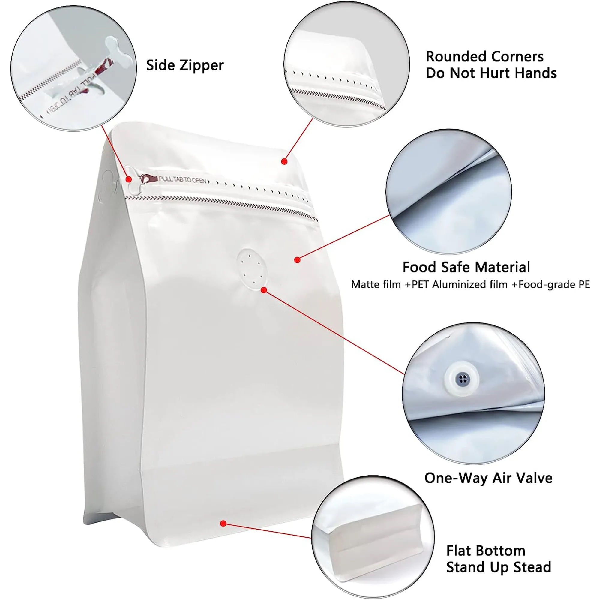 Stand Up Coffee Bean Pouch Zipper Packaging Bag 6