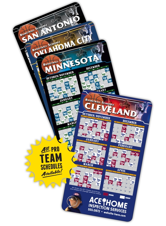 Magnet Sport Schedules - 3.5x6 Basketball Round Corners 40 Mil Outdoor Safe 1
