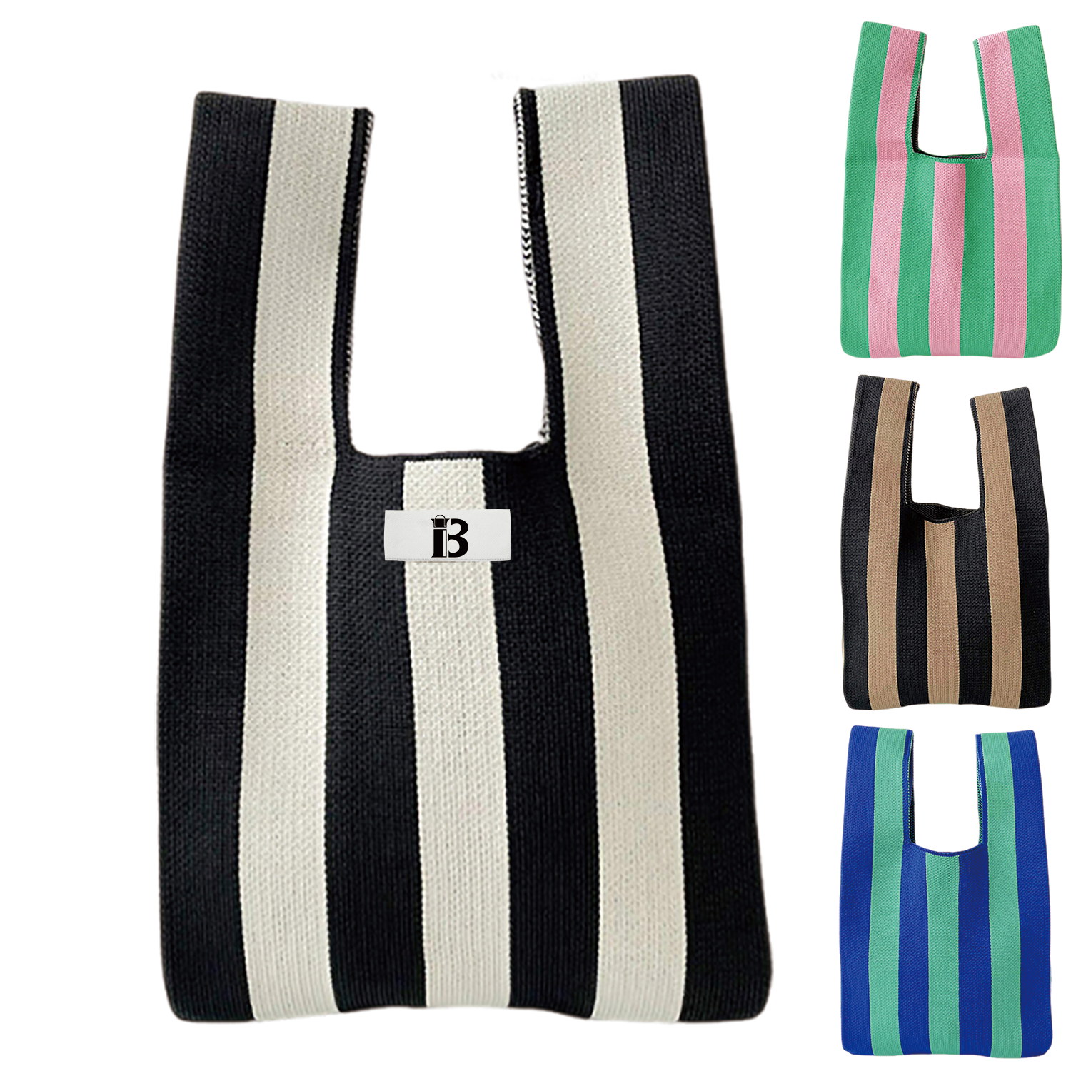 Lightweight Durable Versatile Striped Woven Handbag 2
