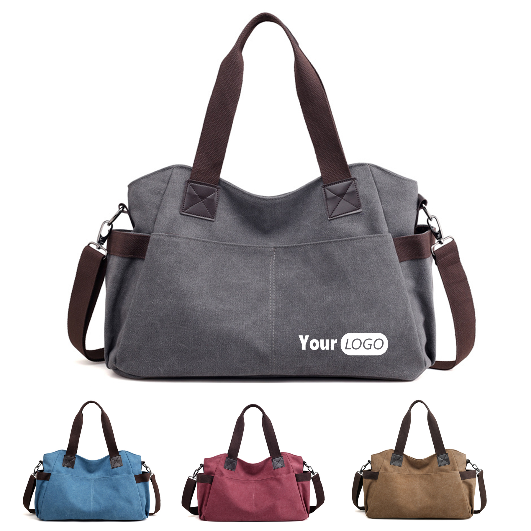 Big Canvas Tote top Handle bag for Work School Travel Business, custom tote bag with logo imprint 4