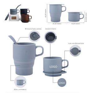 Collapsible Silicone Coffee Mug Cup With Integrated Straw And Coaster Lid 8